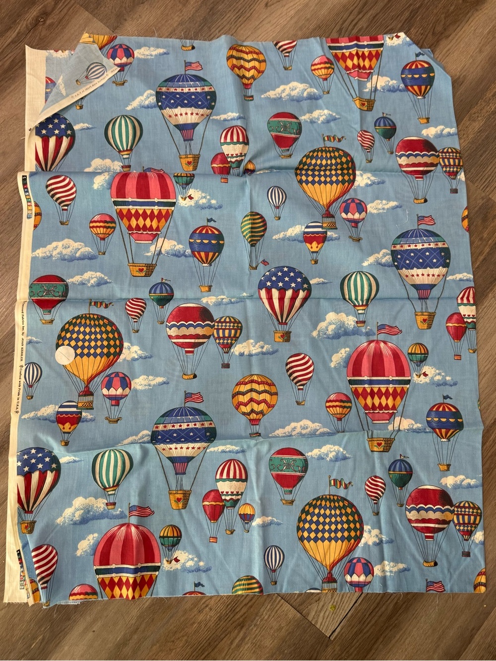 41”L x 63”W Concord Kessler Fabric Hot Air Balloons Flying in Blue Sky 1993